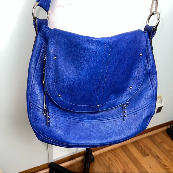 b. makowsky Handbags - B. Makowsky Blue Genuine Leather Crossbody Shoulder Bag Studded Leopard Lining